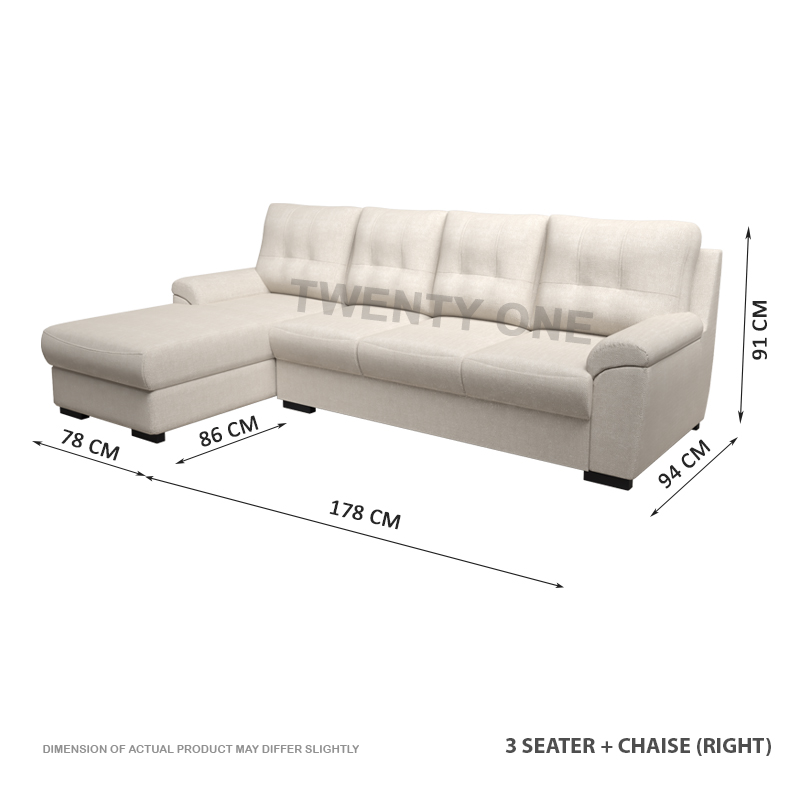 SKH N2136 3 SEATER + L SHAPE FABRIC SOFA 1B RIGHT